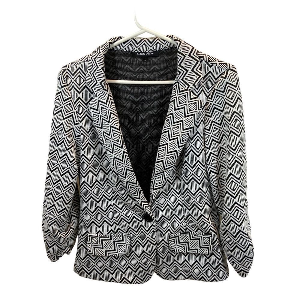 Alice + Olivia‎ Brand Black and White Patterned Blazer Size Medium